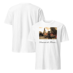 white Souvenir de France t-shirt front and back, dark humor graphic tee
