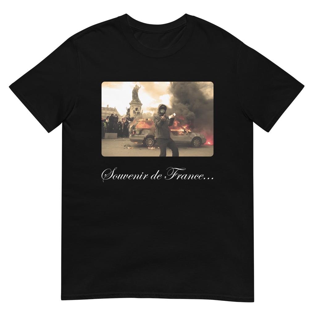 black Souvenir de France t-shirt front, dark humor graphic tee