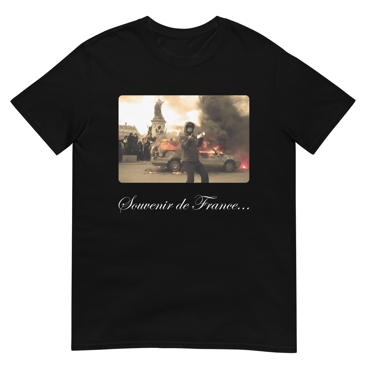 black Souvenir de France t-shirt front, dark humor graphic tee